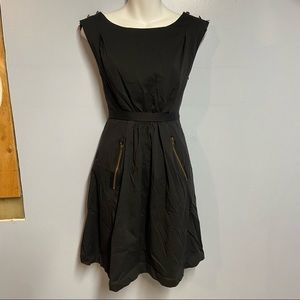 ESLEY Vintage Retro Style Little Black Dress Fit & Flare Gold Button LBD EUC